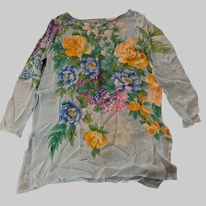 Gottex Women's Floral Semi-Sheer Tunic Blouse 3/4 sleeve
